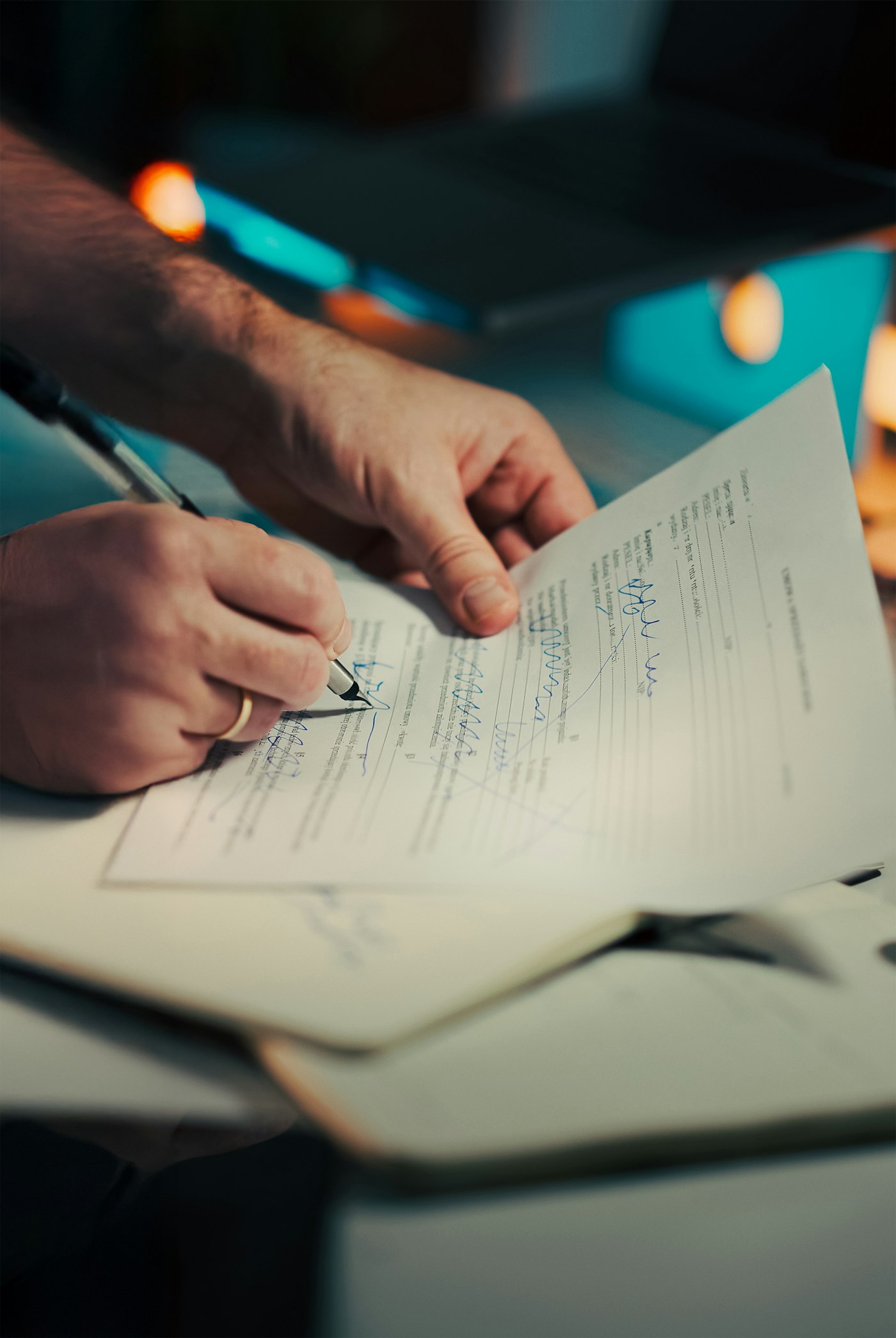 Hand die een document aftekent